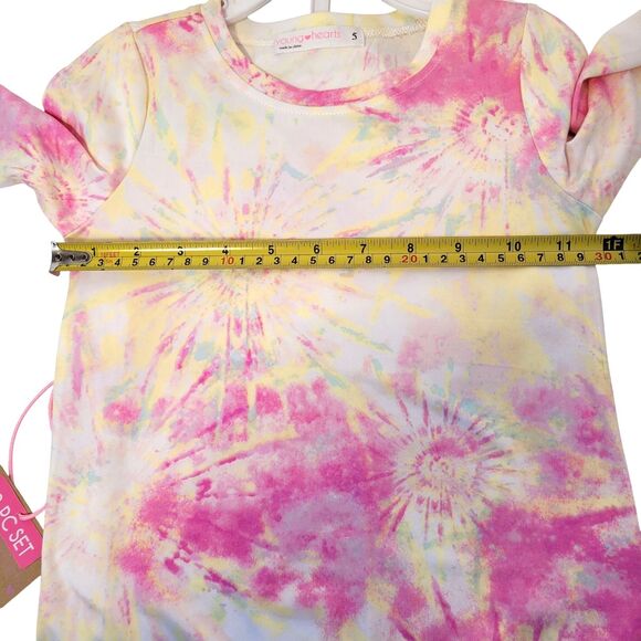 Young Heats 2 Pc Girls Unicorn Top & Tie-Dye Long Sleeve Shirt Set with Bow 5 - Picture 10 of 11